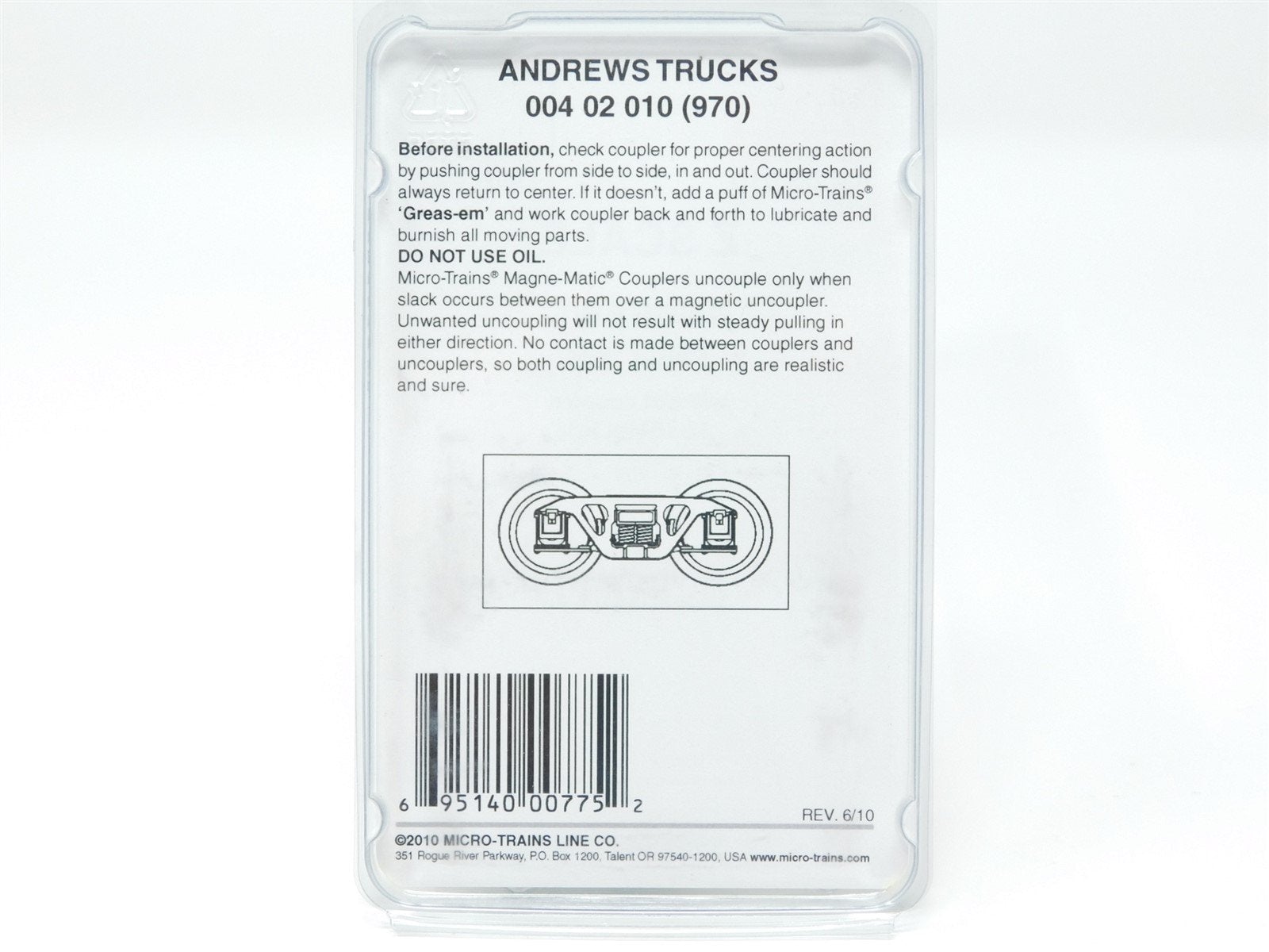Z Scale Micro-Trains MTL 00402010 (970) Andrews Trucks - No Coupler - 1 Pair