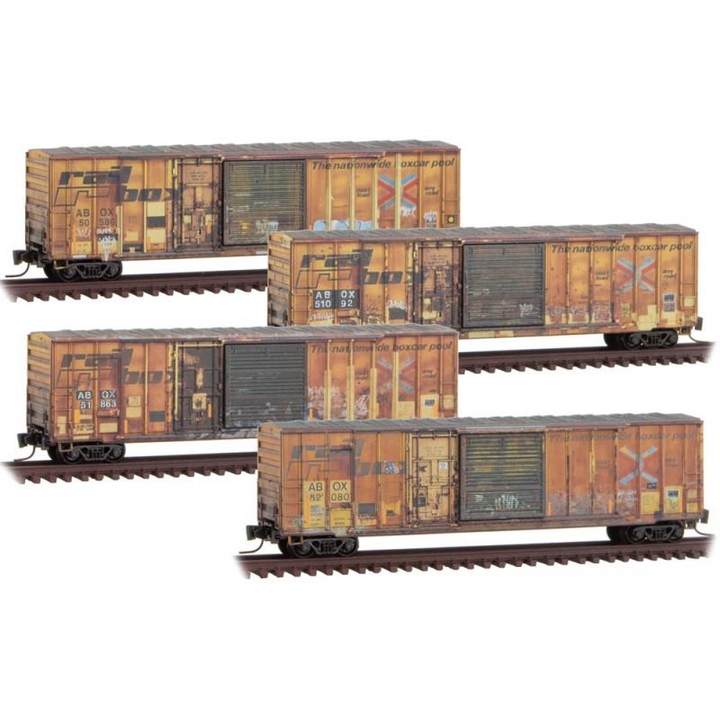 Z Scale Micro-Trains MTL 99405270 ABOX Railbox 50&#39; Box Car 4-Pack - Weathered