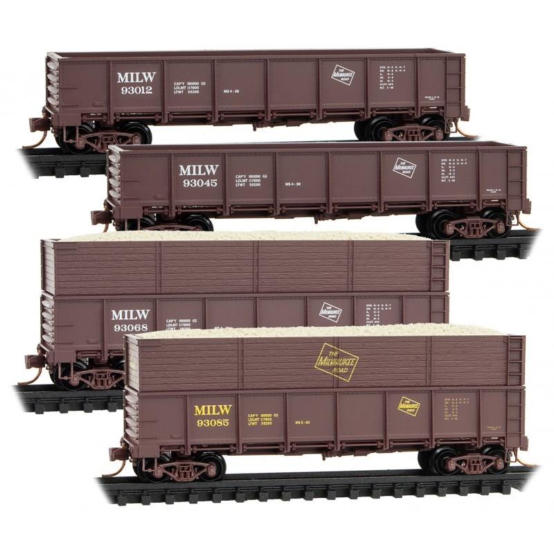 N Scale Micro-Trains MTL 99300190 MILW Milwaukee Road 40&#39; Gondola 4-Pack