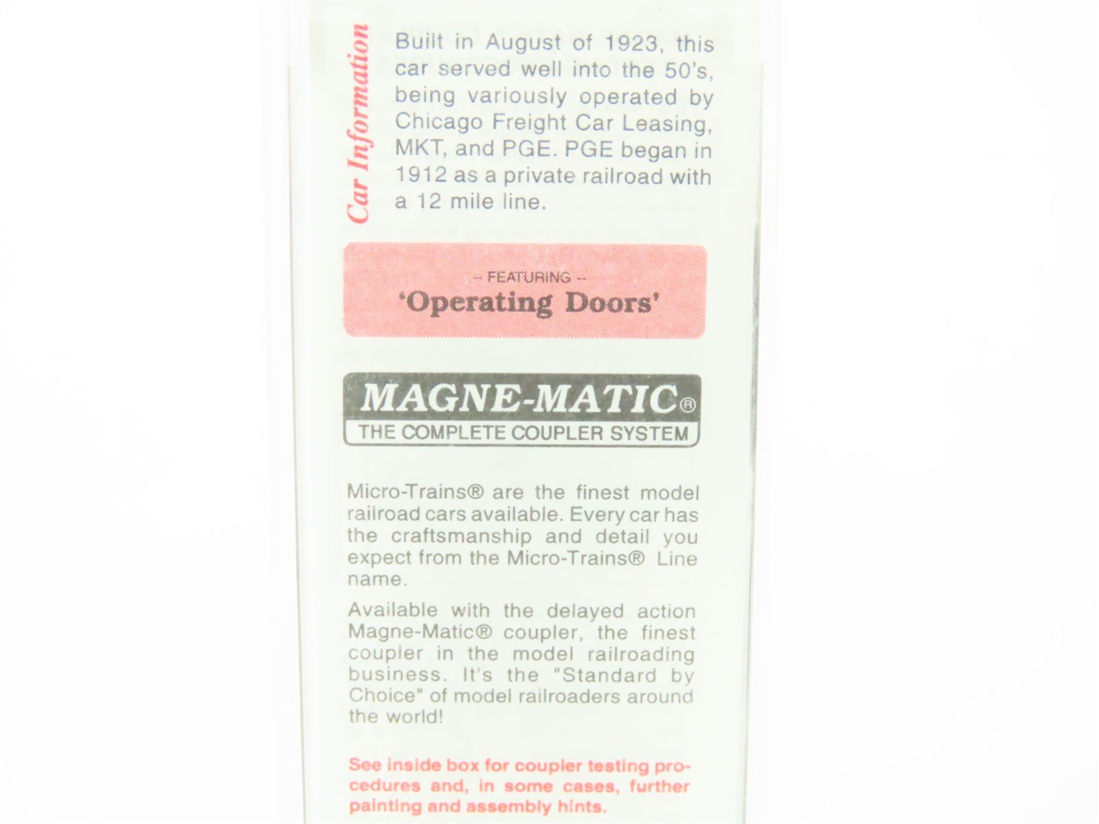 N Scale Micro-Trains MTL 29080 PGE Pacific Great Northern 40' Box Car #4101