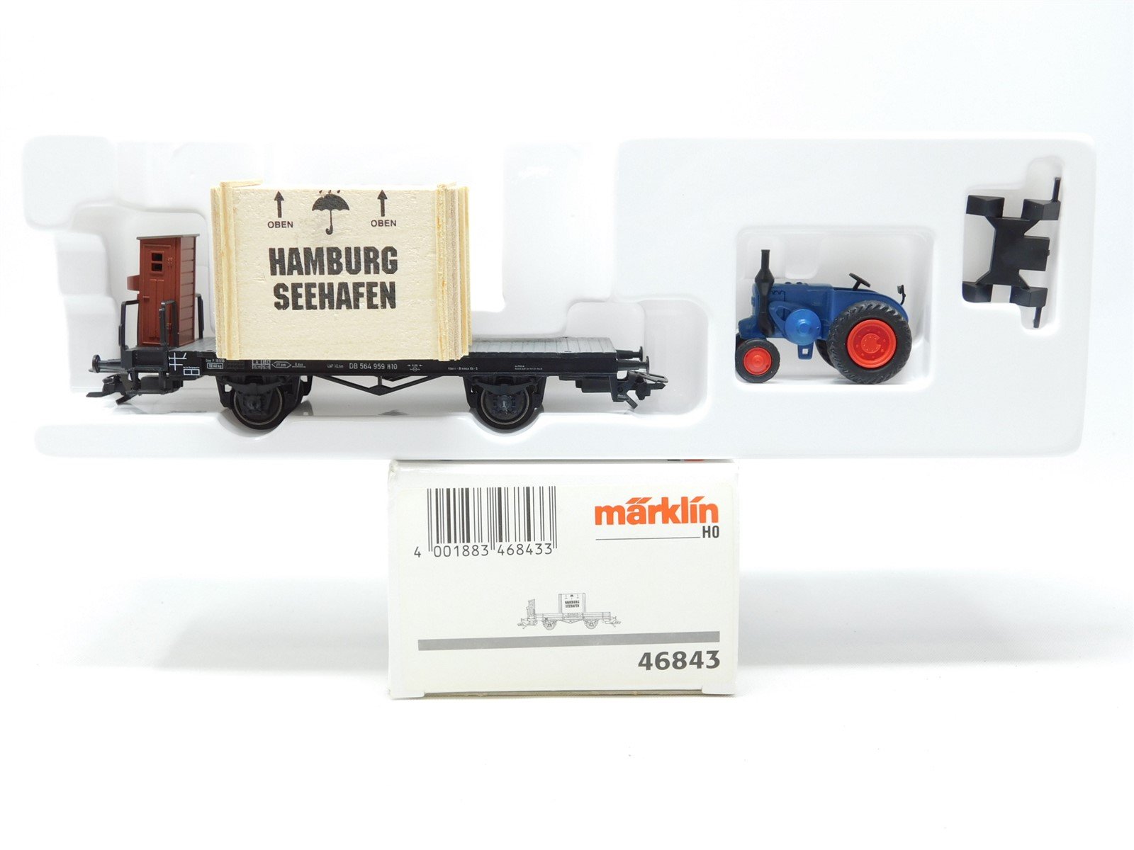HO Marklin 46843 DB German Federal Flat Car w/Crate Covered Tractor Load #959