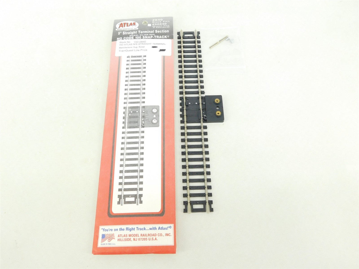 HO Scale Atlas #840 Code 100 Snap-Track 9&quot; Straight Terminal Section