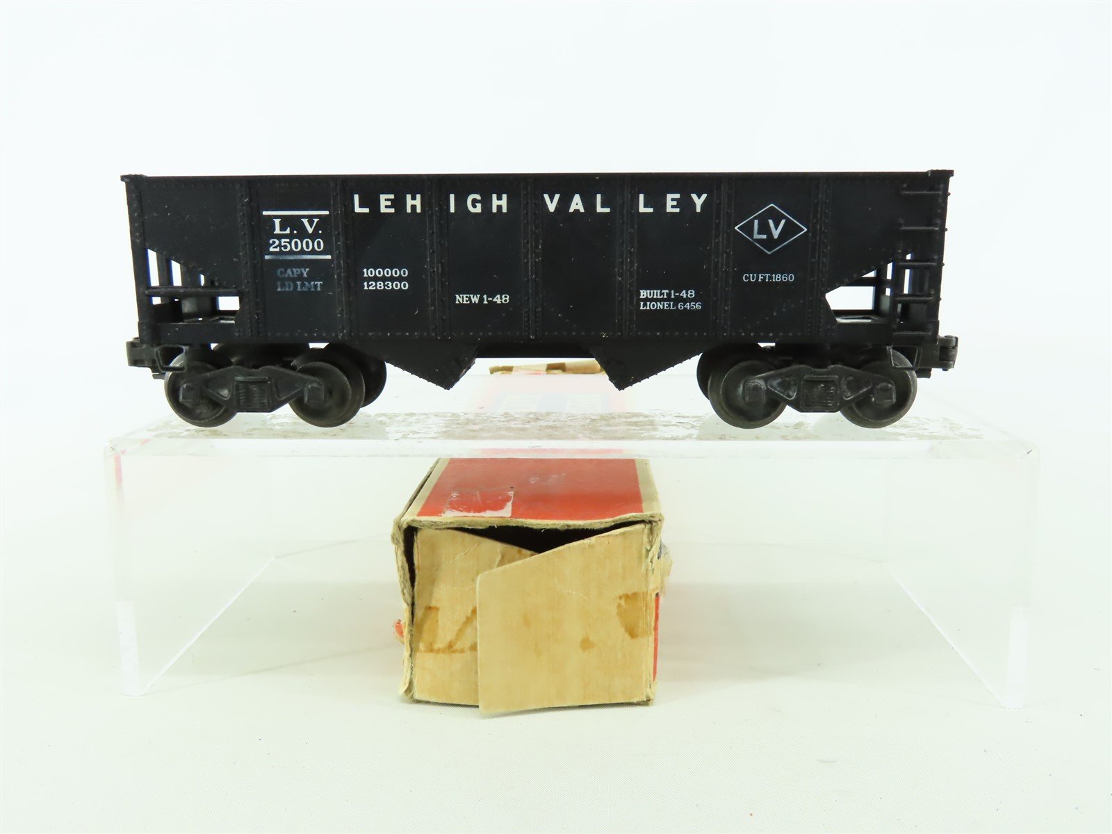 O Gauge 3-Rail Lionel 6456 LV Lehigh Valley 2-Bay Open Hopper #25000 - Restored