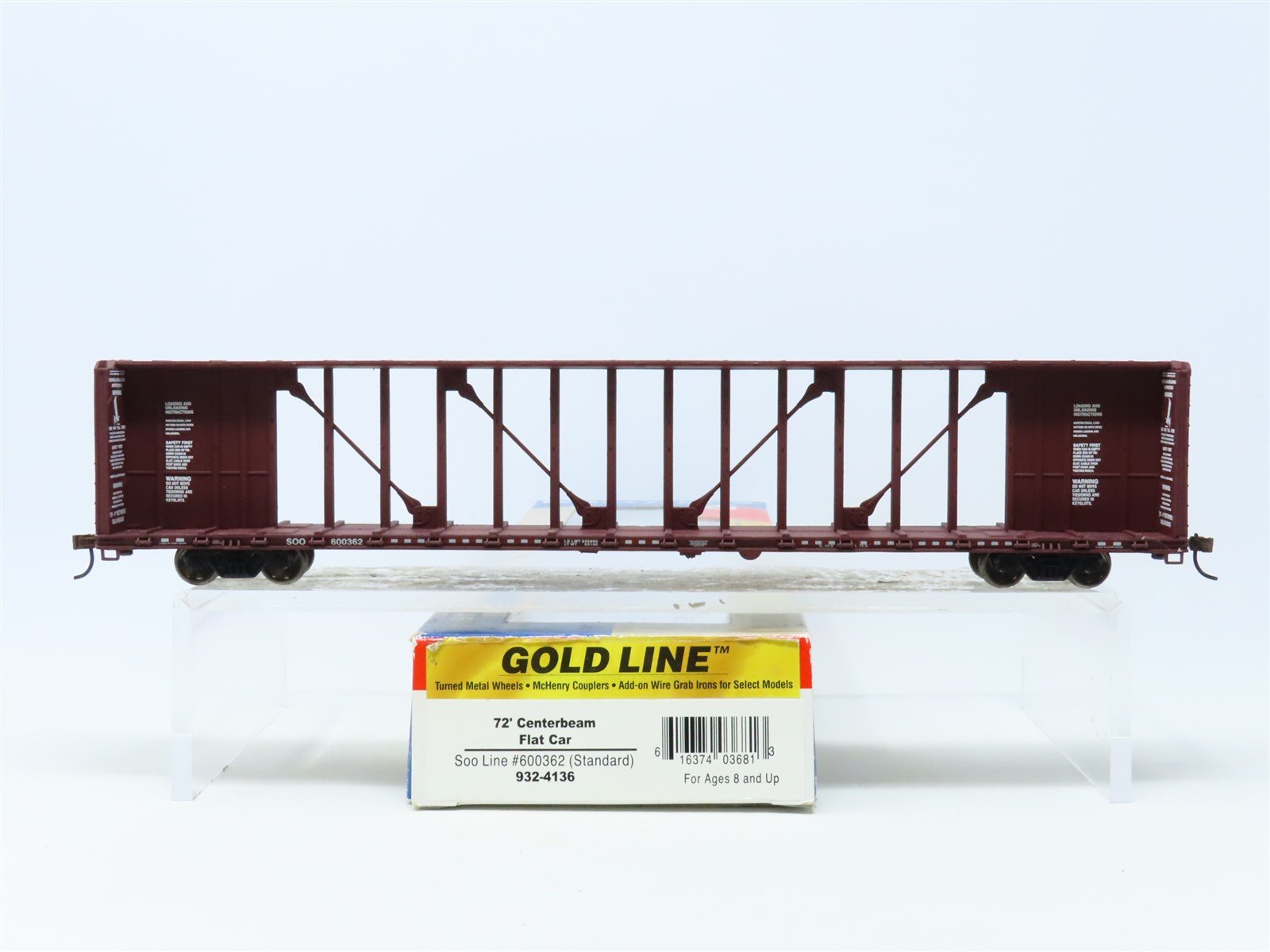 HO Scale Walthers Gold Line 932-4136 SOO Line 72' Centerbeam Flat Car #600362