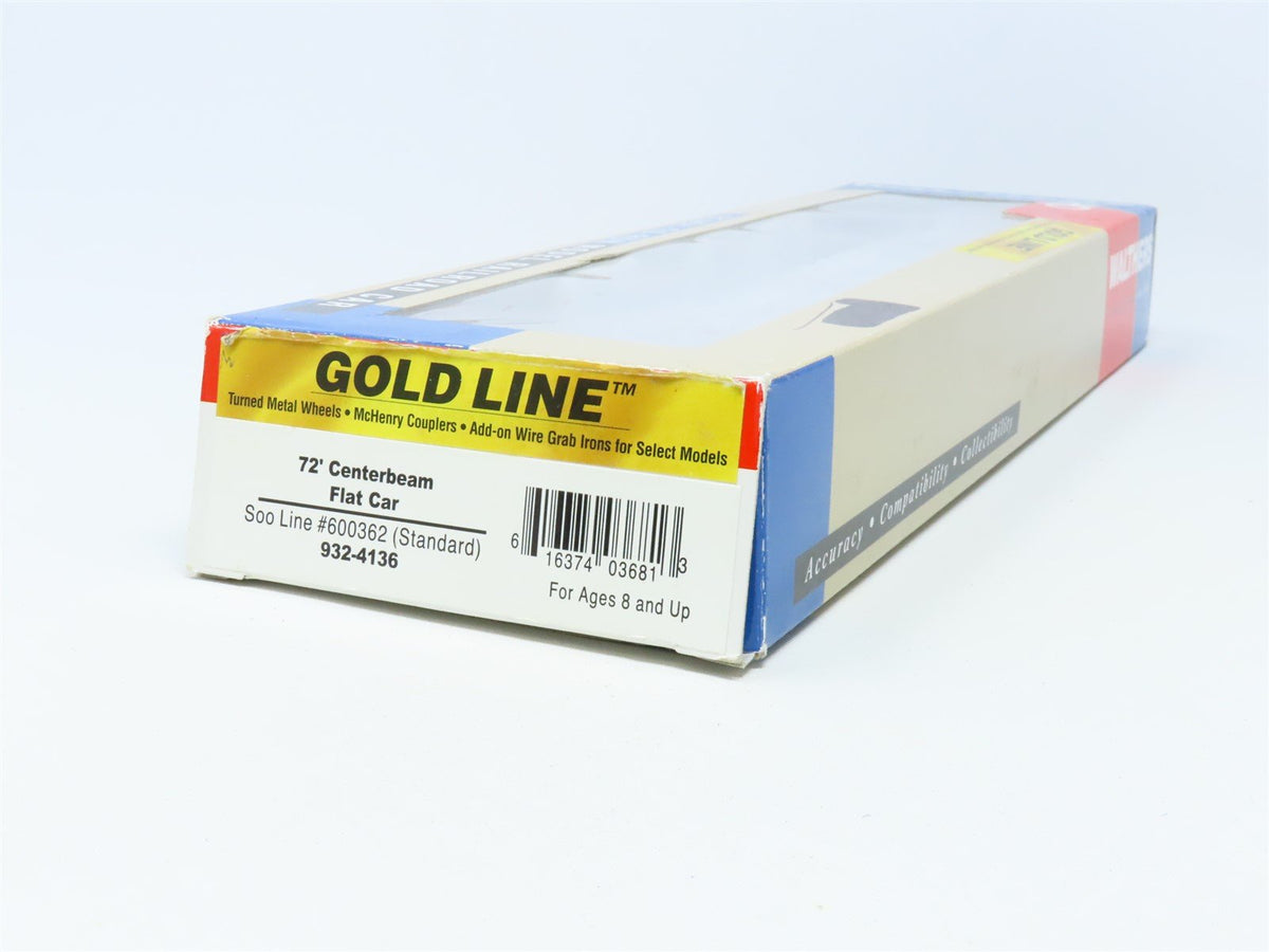 HO Scale Walthers Gold Line 932-4136 SOO Line 72&#39; Centerbeam Flat Car #600362