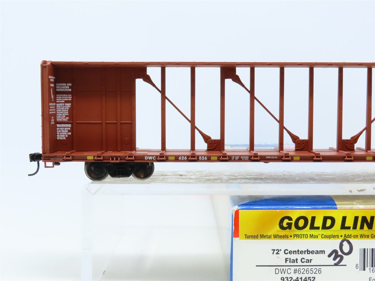 HO Scale Walthers Gold Line 932-41452 DWC 72&#39; Centerbeam Flat Car #626526