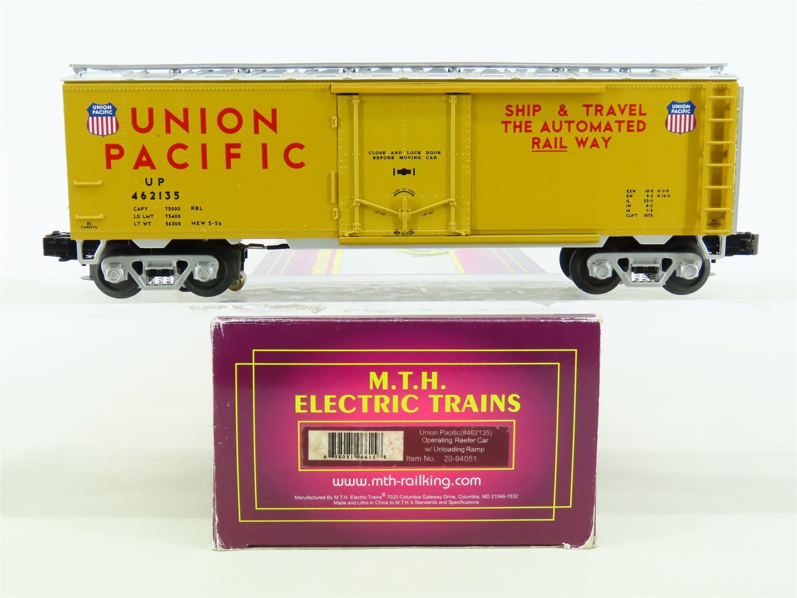 O Gauge 3-Rail MTH 20-94051 UP Union Pacific Operating Reefer #462135