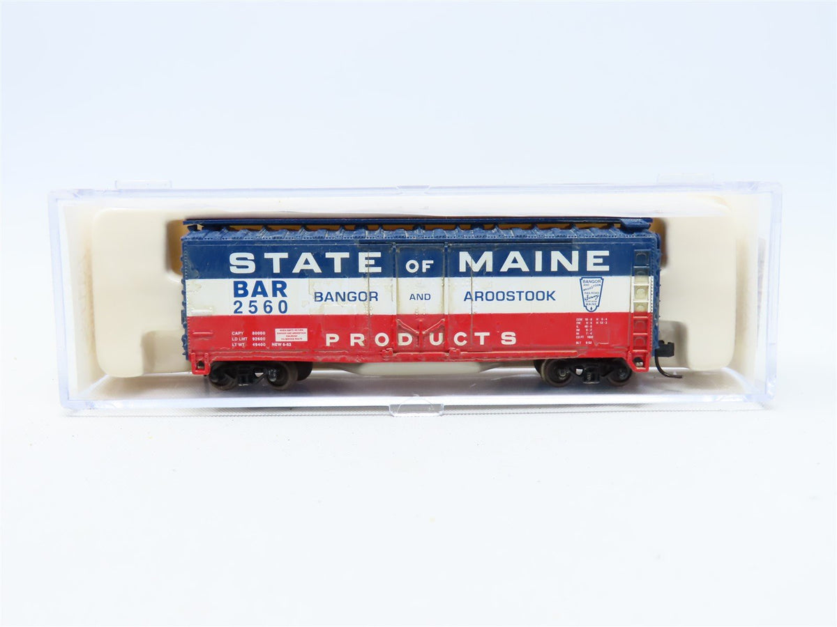 N Scale Atlas 33293 BAR &quot;State Of Maine Products&quot; 40&#39; Box Car #2560 Weathered