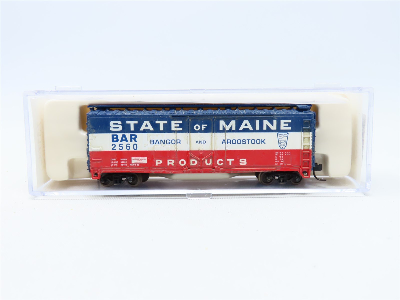 N Scale Atlas 33293 BAR "State Of Maine Products" 40' Box Car #2560 Weathered