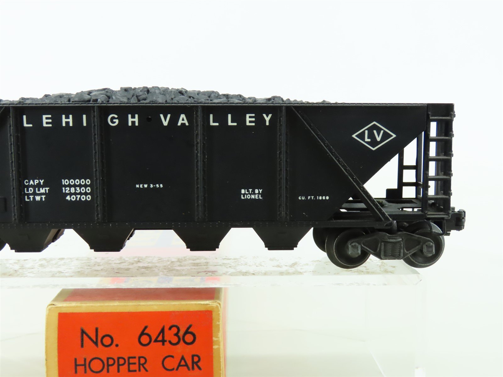 O Gauge 3-Rail Lionel 6436 LV Lehigh Valley 4-Bay Hopper w/Coal Load #64361