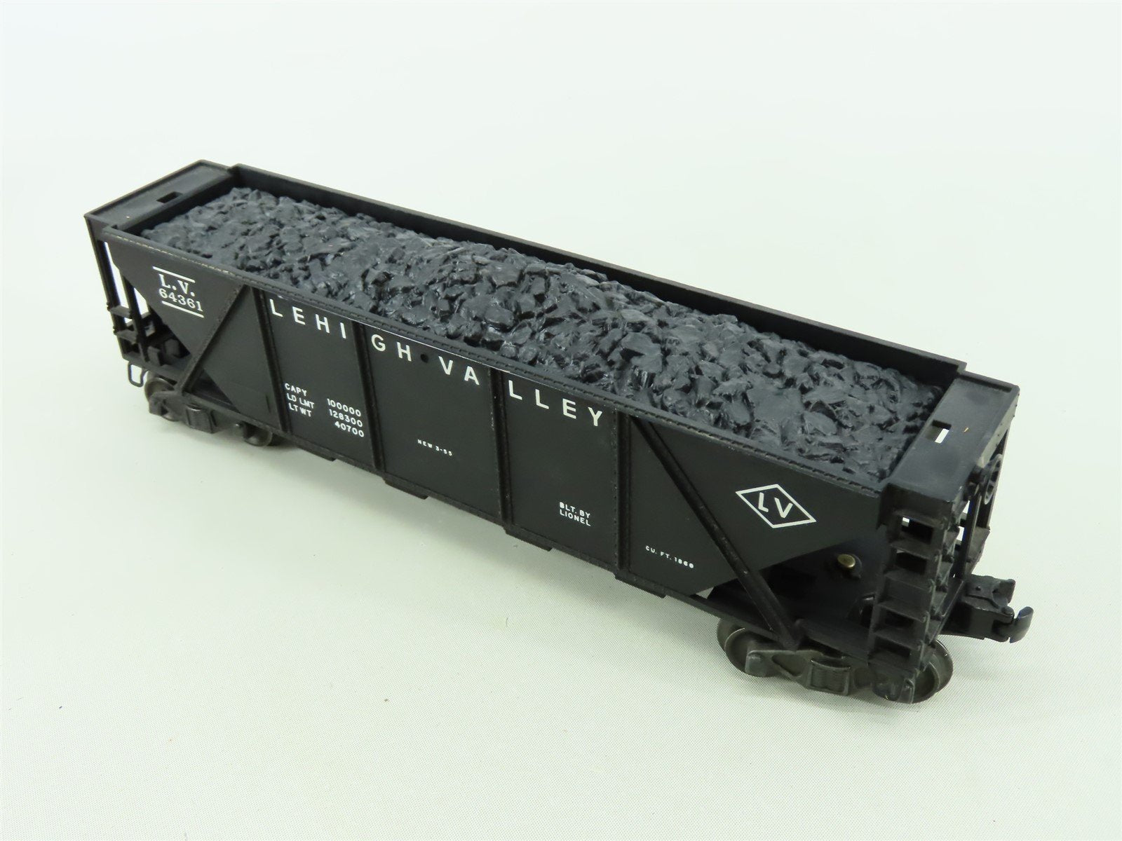 O Gauge 3-Rail Lionel 6436 LV Lehigh Valley 4-Bay Hopper w/Coal Load #64361