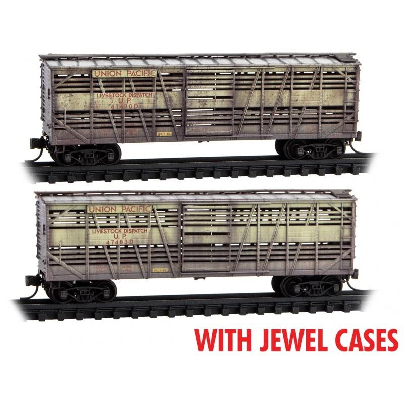 N Scale Micro-Trains MTL 98305045 UP Union Pacific 40&#39; Stock Car Set - Weathered