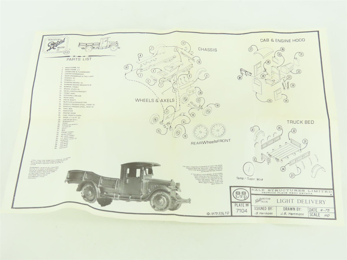 HO 1/87 Scale Structures Ltd. Kit #7104 Kleiber Light Delivery Motor Truck