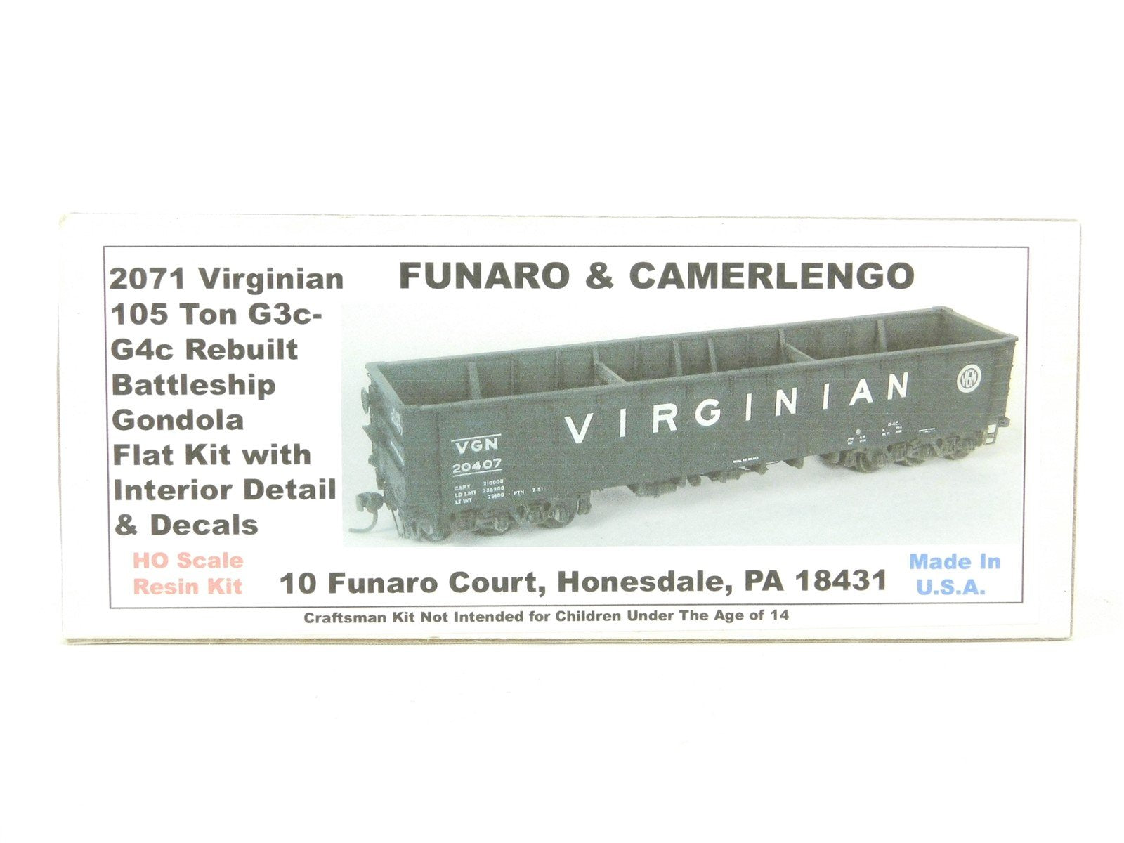 HO Funaro & Camerlengo Resin Kit 2071 VGN Rblt Battleship Gondola #20407 Sealed