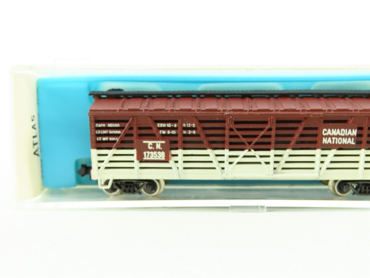 N Scale Atlas #2418 CN Canadian National 40&#39; Wood Stock/Cattle Car #173538