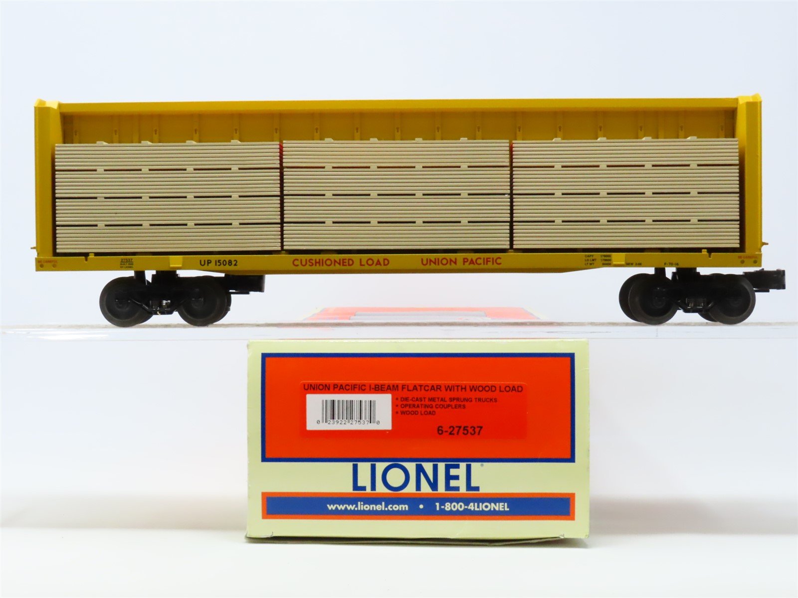 O Gauge 3-Rail Lionel 6-27537 UP Union Pacific I-Beam Flat Car #15082 w/Load