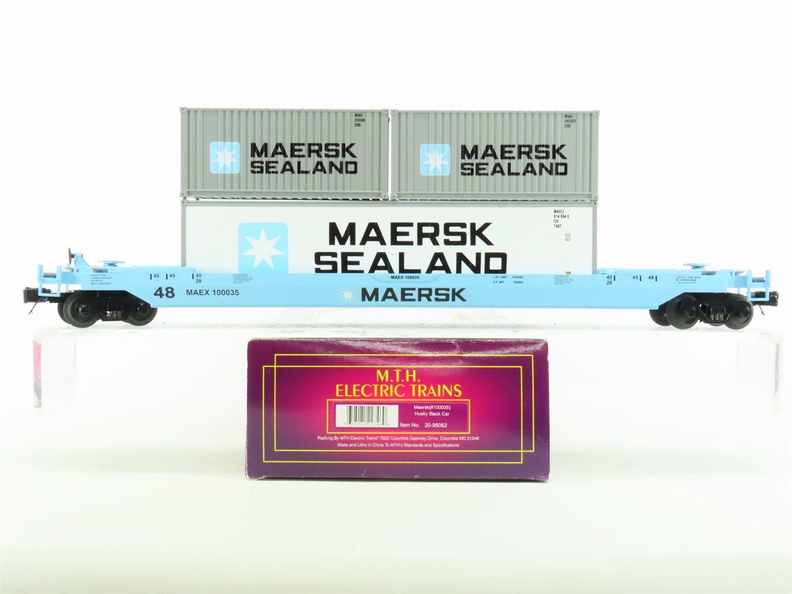 O Gauge 3-Rail MTH 20-95062 MAEX Maersk Husky Stack Car #100035
