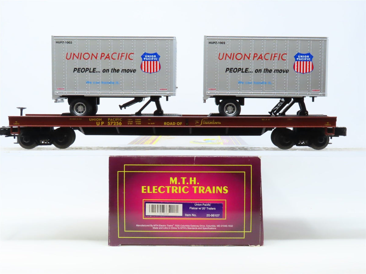 O Gauge 3-Rail MTH 20-98107 UP Union Pacific Flat Car #57256 w/20&#39; Trailers