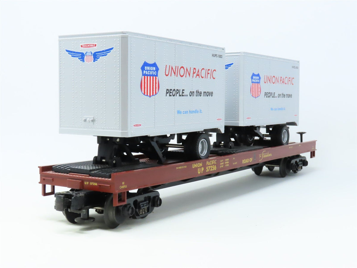 O Gauge 3-Rail MTH 20-98107 UP Union Pacific Flat Car #57256 w/20&#39; Trailers
