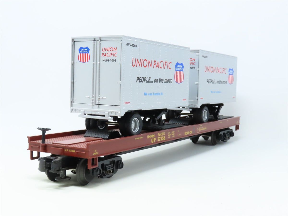 O Gauge 3-Rail MTH 20-98107 UP Union Pacific Flat Car #57256 w/20&#39; Trailers