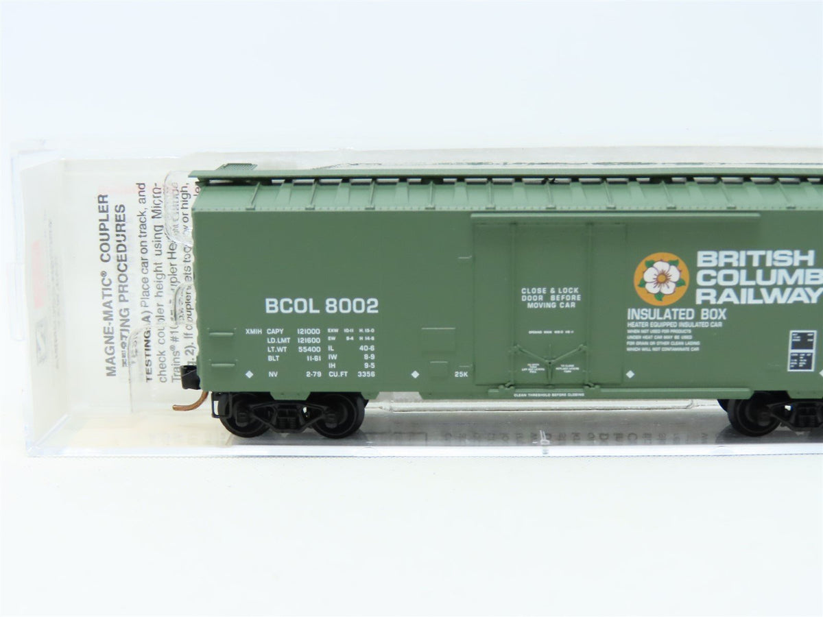 N Scale Micro-Trains MTL #21230 BCOL British Columbia 40&#39; Plug Door Box Car 8002