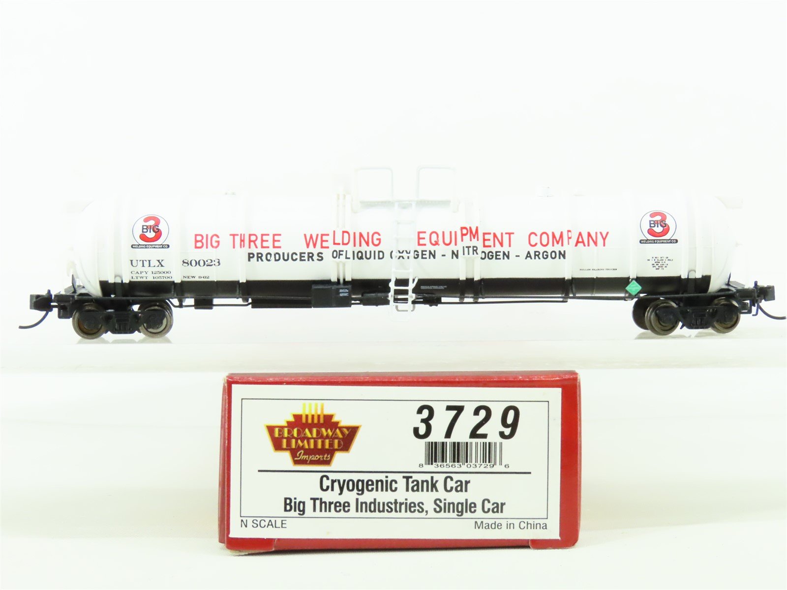 N Broadway Limited Imports BLI 3729 UTLX Big Three Industries Cyrogenic Tank Car