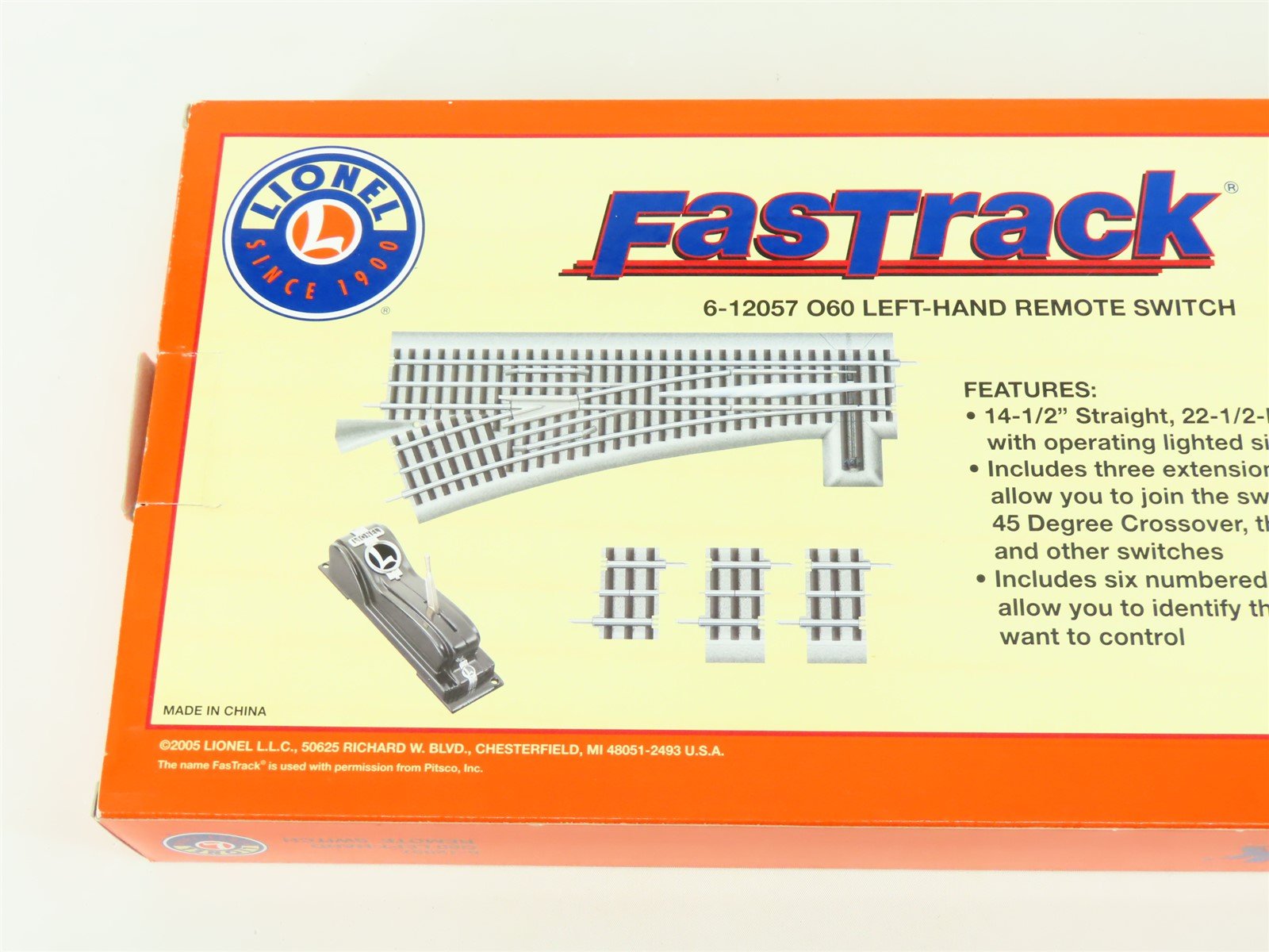 O Gauge 3-Rail Lionel FasTrack #6-12057 O60 Left-Hand Remote Switch Track