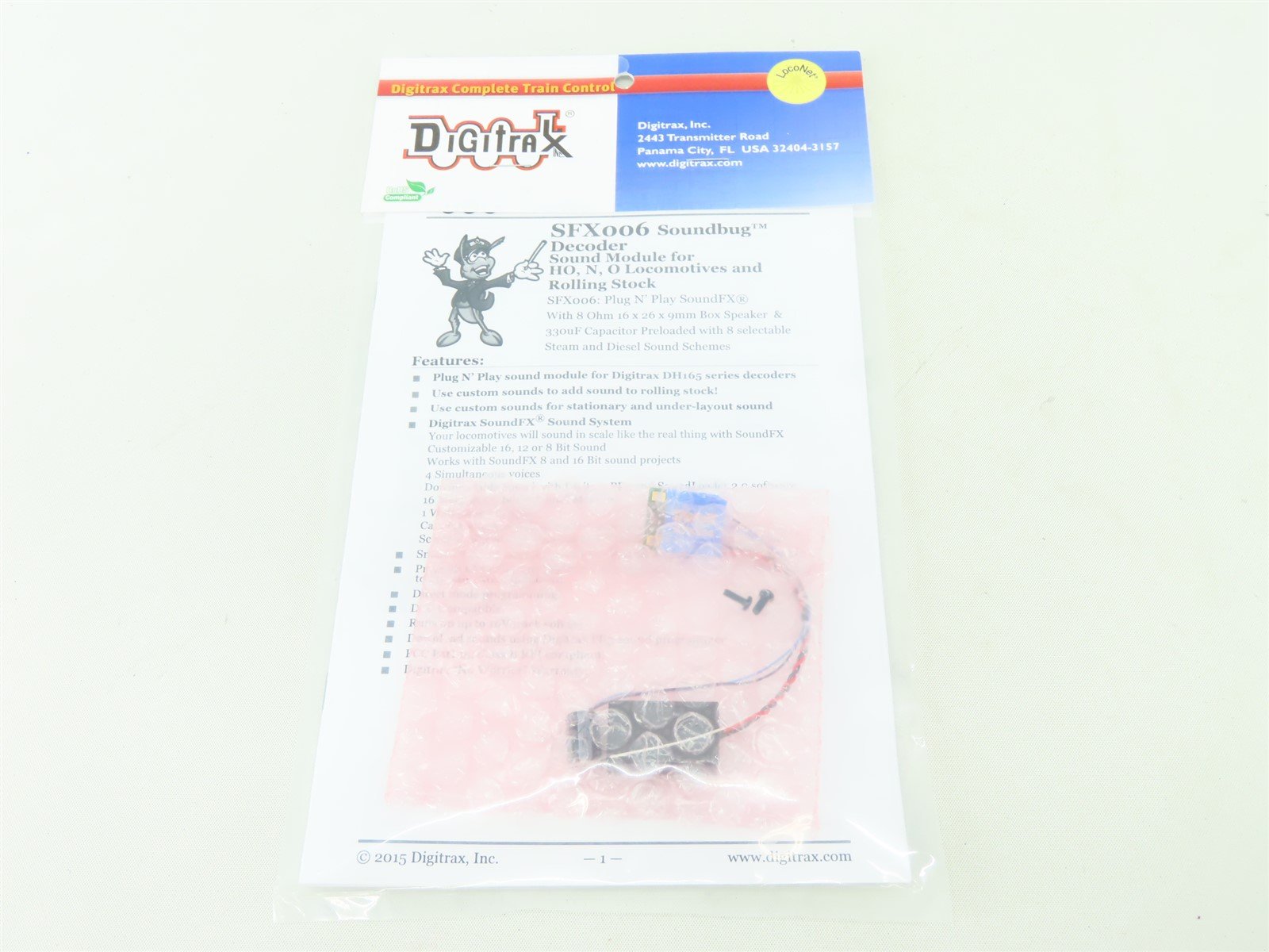 Digitrax Soundbug SFX006 Sound Module & Speaker for DH165 Series Decoders