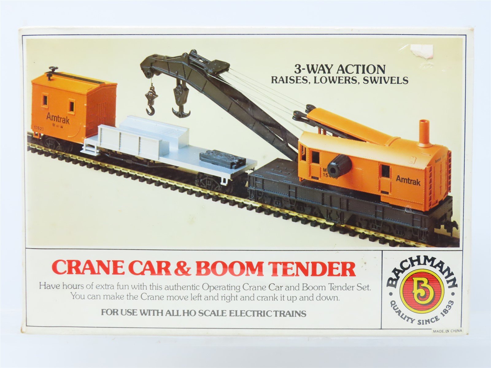 HO Scale Bachmann #46115 AMTK Amtrak Crane Car & Boom Tender - Sealed