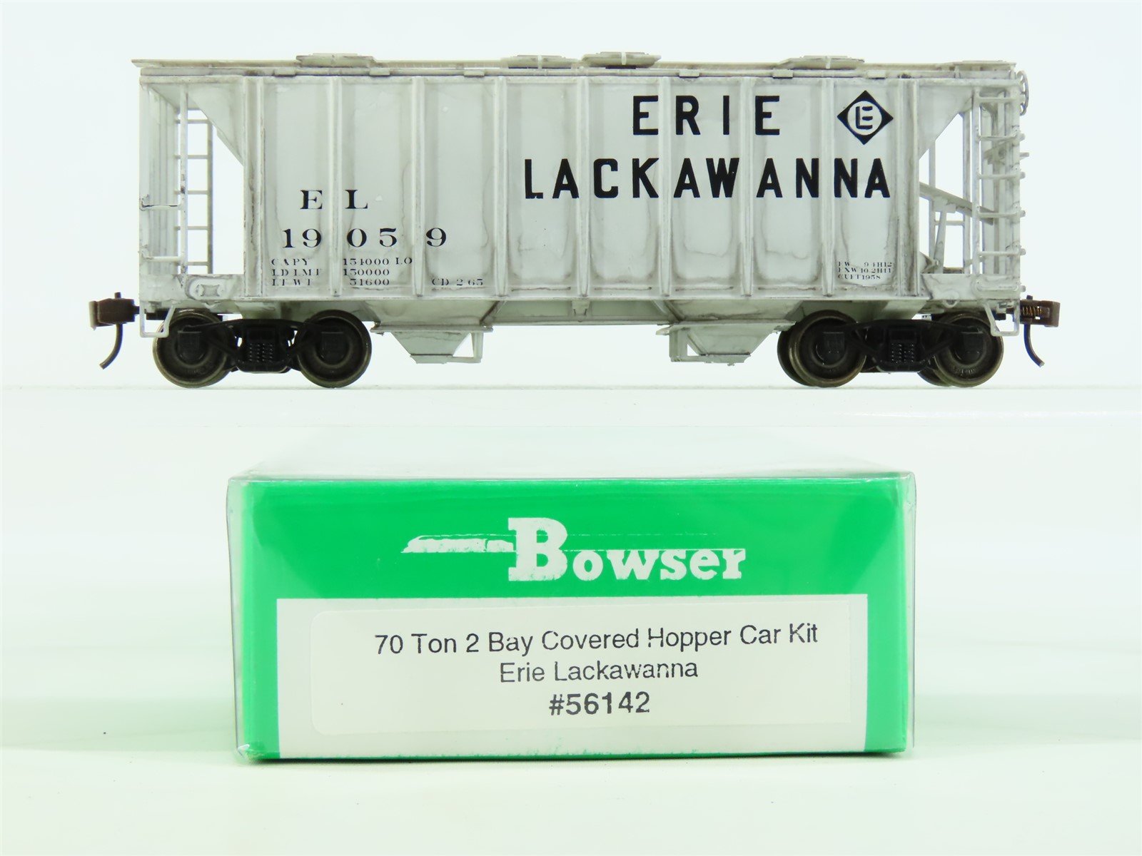 HO Bowser #56142 EL Erie Lackawanna 2-Bay Covered Hopper #19059 - Custom