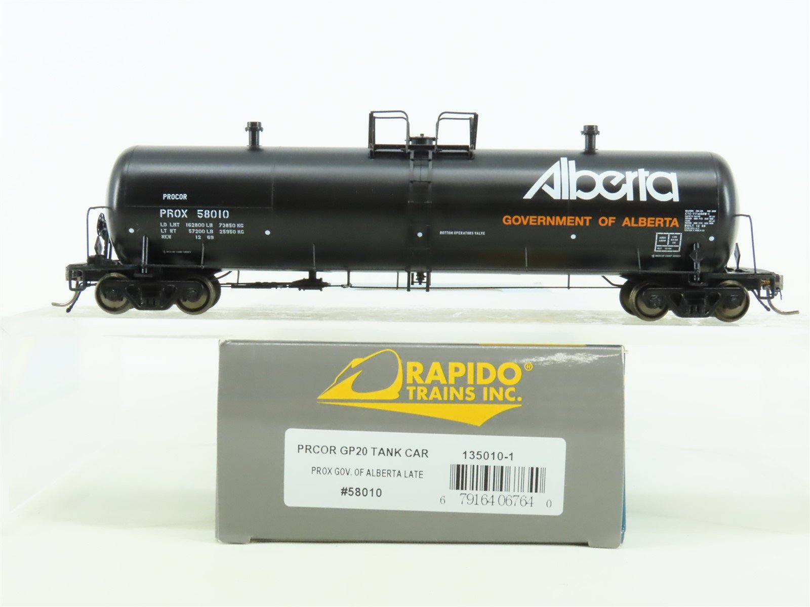 HO Rapido #135010-1 PROX Gov. Of Alberta "GP20" 20,000 Gallon Tank Car #58010