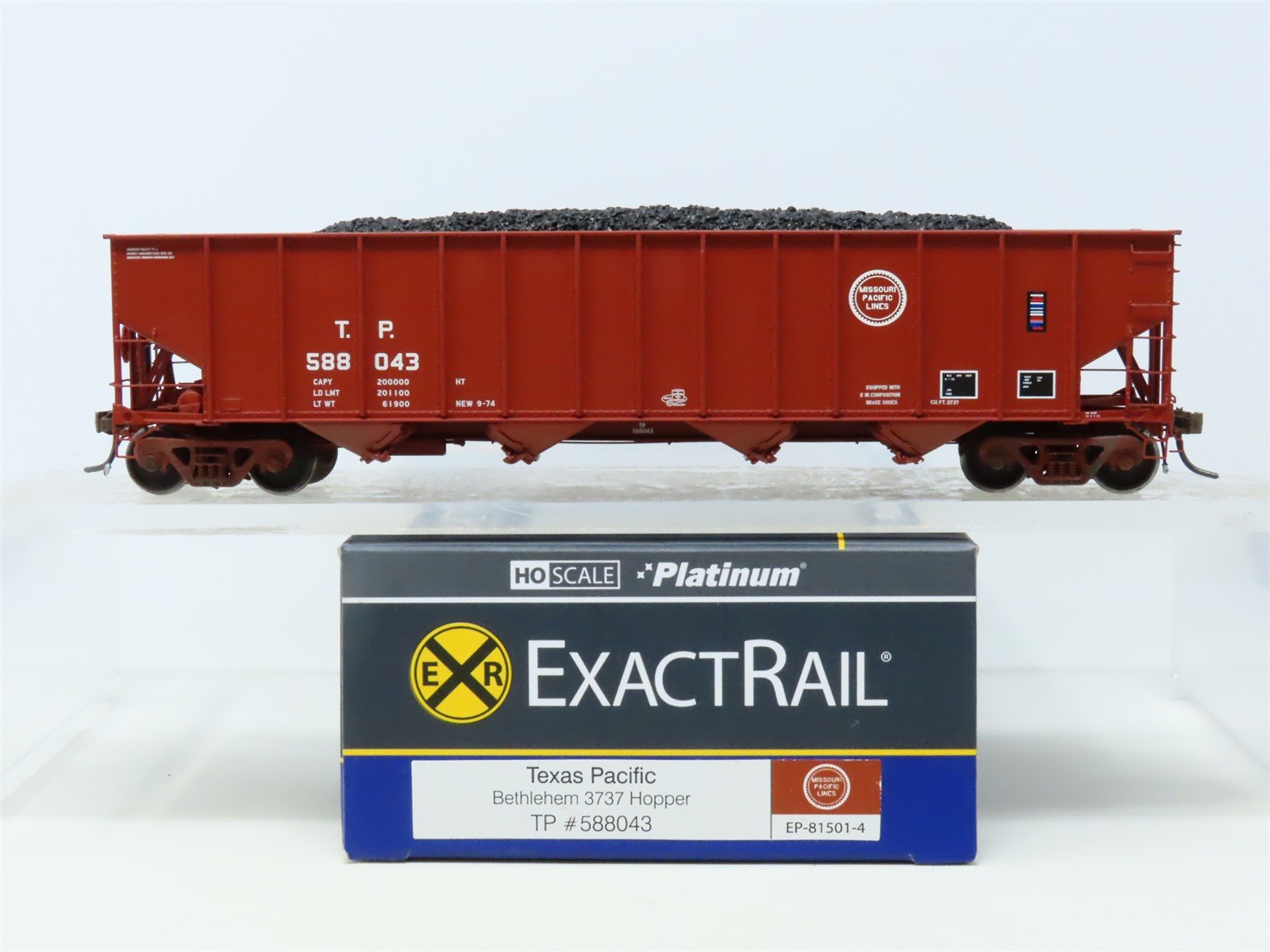 HO ExactRail Platinum #EP-81501-4 TP Texas Pacific 4-Bay Hopper #588043 - Custom