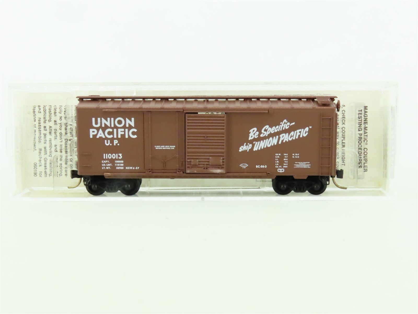 N Micro-Trains MTL 22030 UP Union Pacific "Be Specific" 40' Box Car #110013