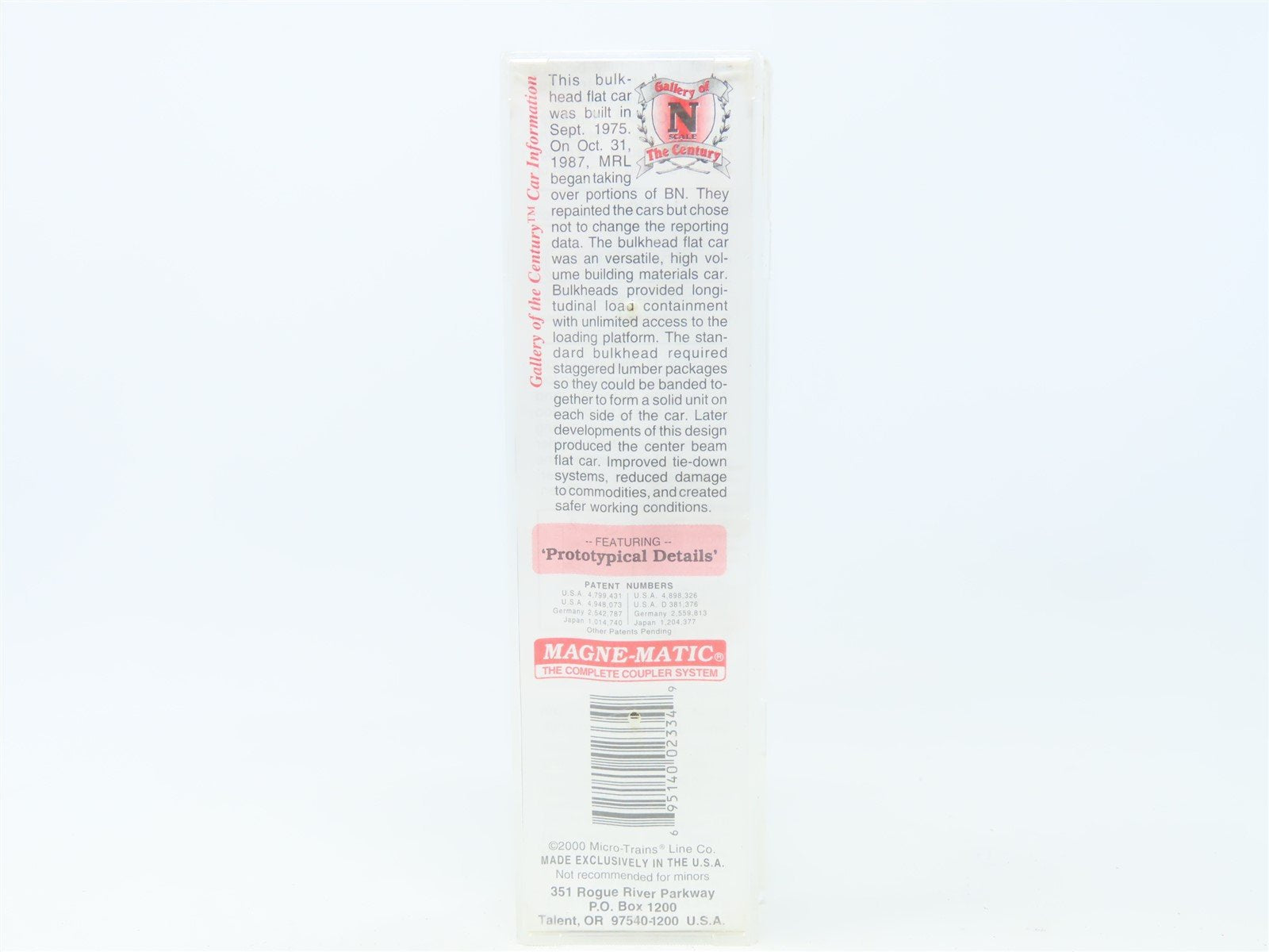 N Scale Micro-Trains MTL #54110 MRL Montana Rail Link Bulkhead Flat Car #62020