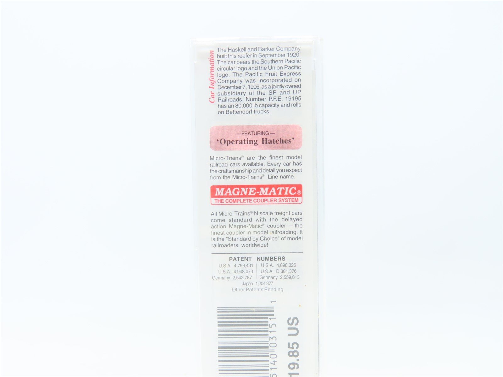 N Scale Micro-Trains MTL 47060 PFE Pacific Fruit Express 40' Reefer #19195