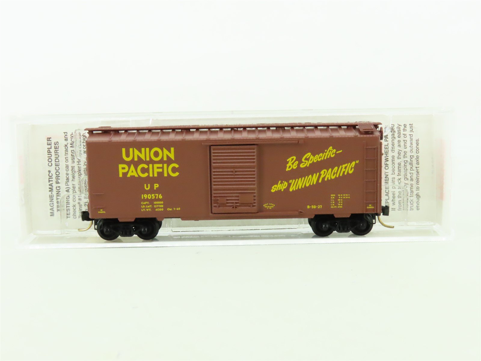 N Scale Micro-Trains MTL #20070 UP "Be Specific" 40' Single Door Box Car #190576
