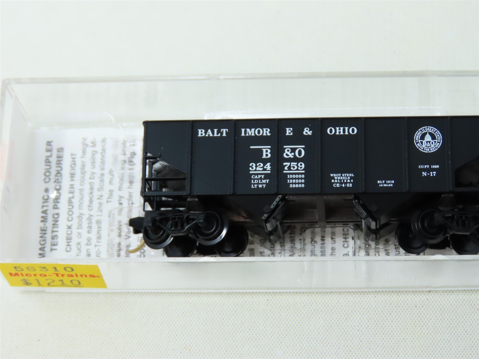 N Scale Micro-Trains MTL 56310 B&O Baltimore & Ohio 2-Bay Hopper #324759