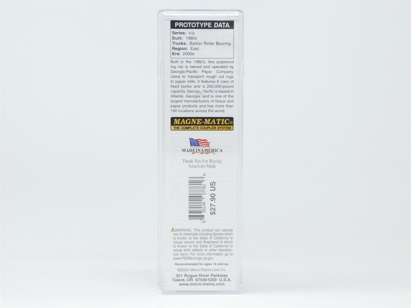 N Scale Micro-Trains MTL 11500082 GPSX Georgia Pacific 65' 100-Ton Log Car #240