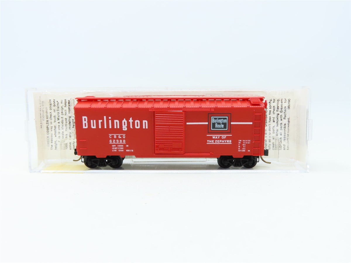 N Scale Micro-Trains MTL 20170 CB&amp;Q Burlington Route 40&#39; Box Car #62988