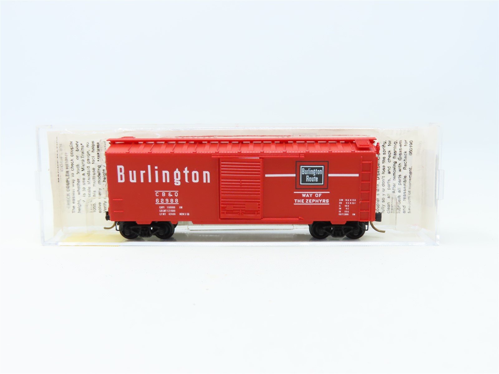N Scale Micro-Trains MTL 20170 CB&Q Burlington Route 40' Box Car #62988