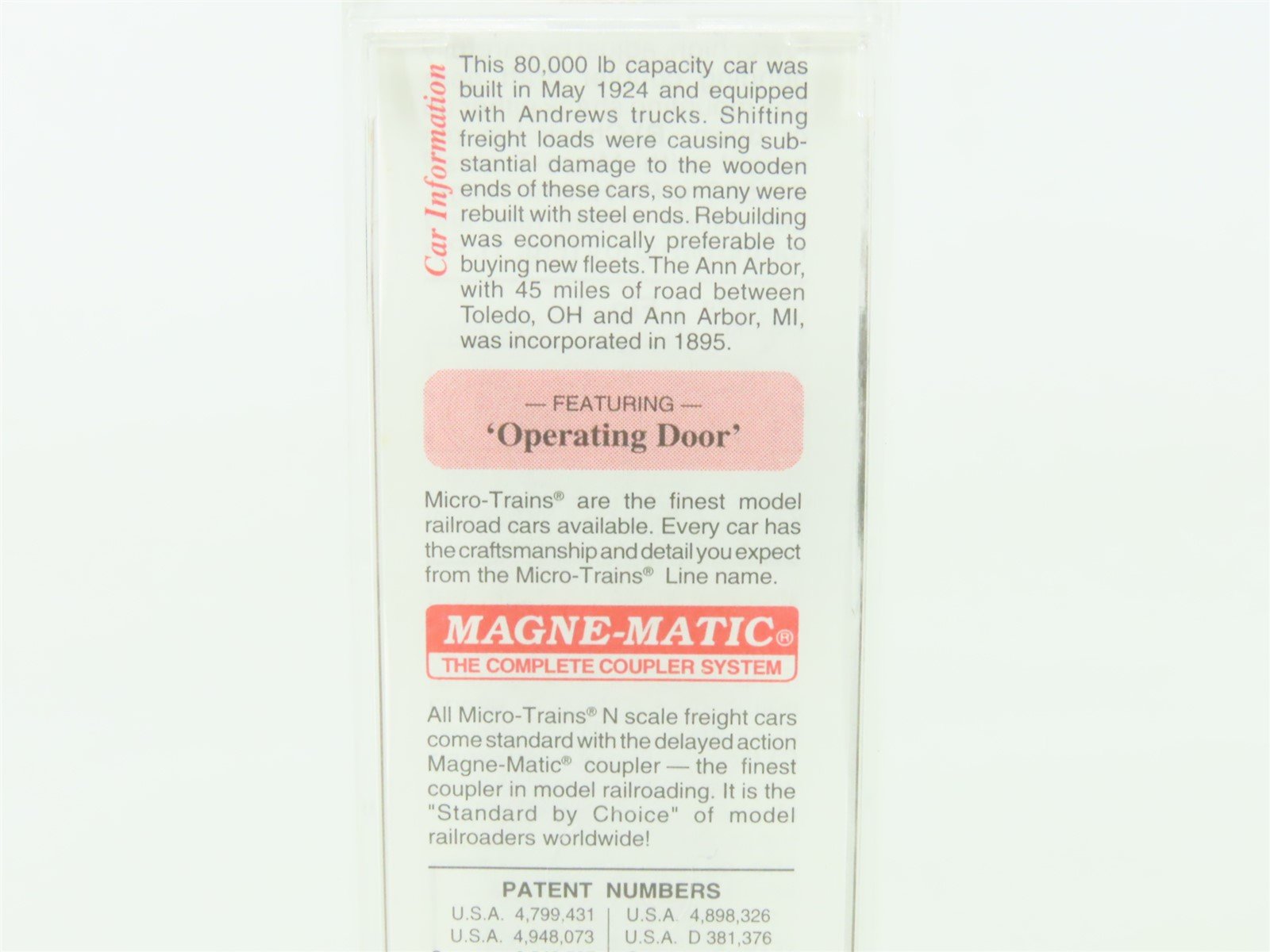 N Scale Micro-Trains MTL #28100 AA Ann Arbor 40' Single Door Box Car #73835