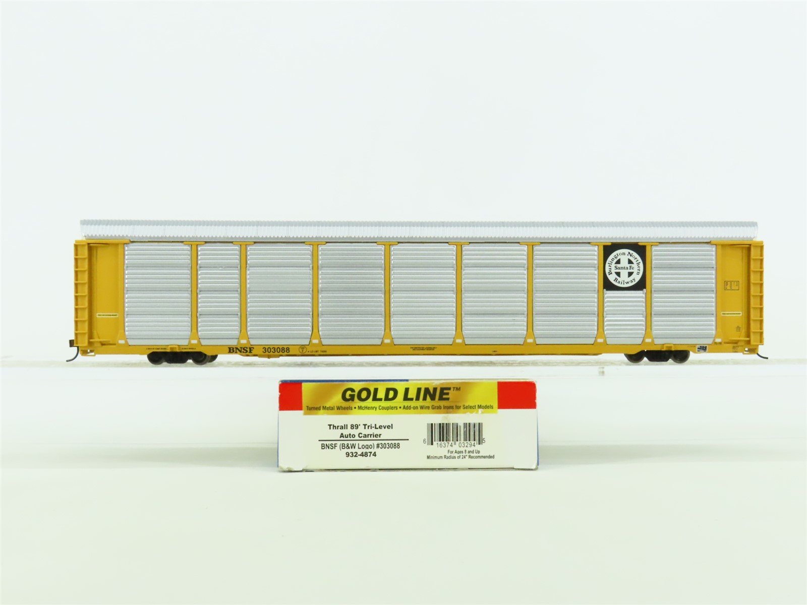 HO Walthers Gold Line 932-4874 BNSF (B&W Logo) 89' Tri-Level Auto Carrier 303088