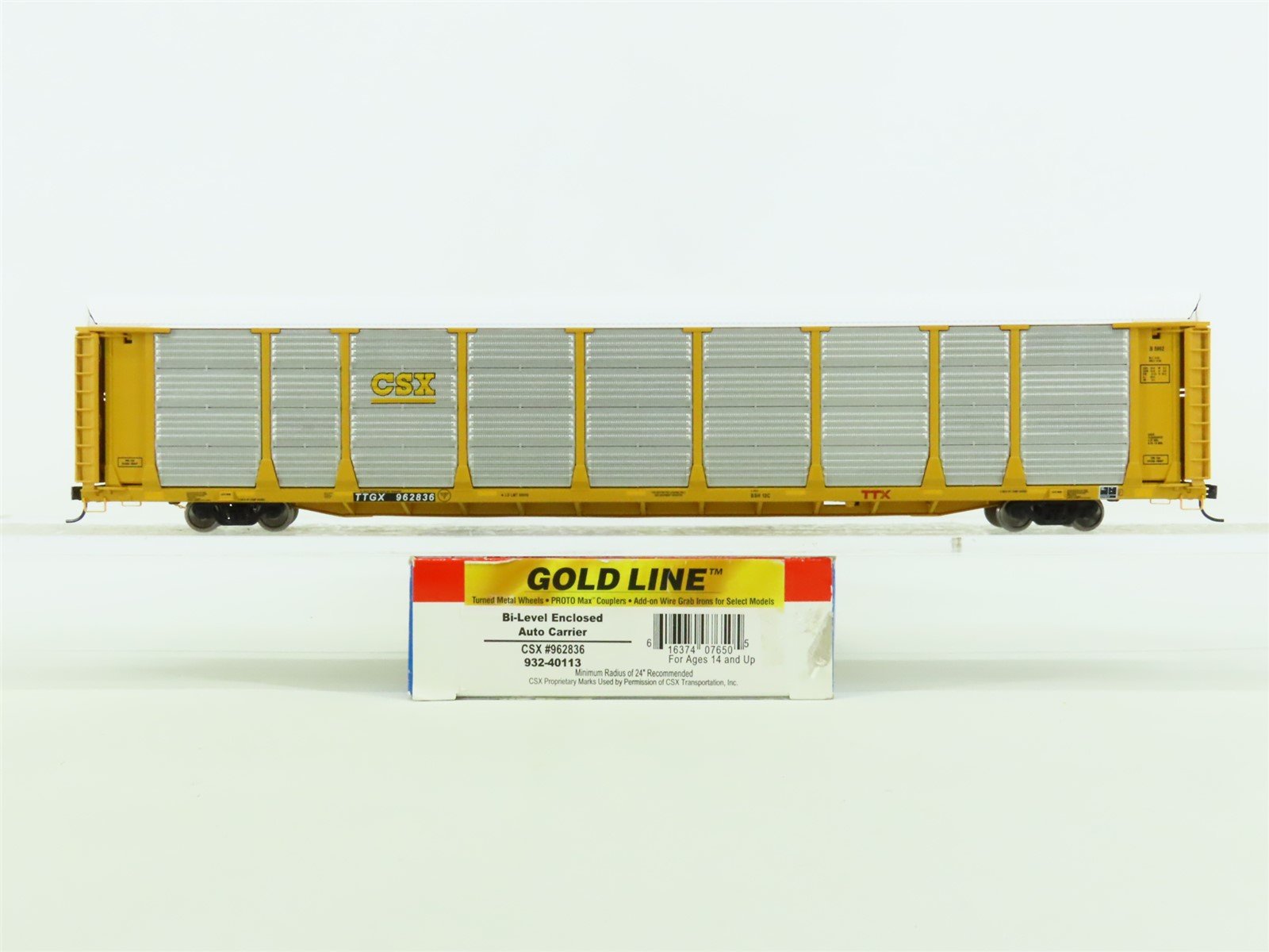 HO Walthers Gold Line #932-40113 TTGX CSX Bi-Level Enclosed Auto Carrier #962836