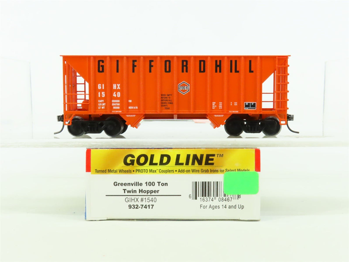 HO Scale Walthers Gold Line #932-7417 GINX Gifford Hill 2-Bay Open Hopper #1540