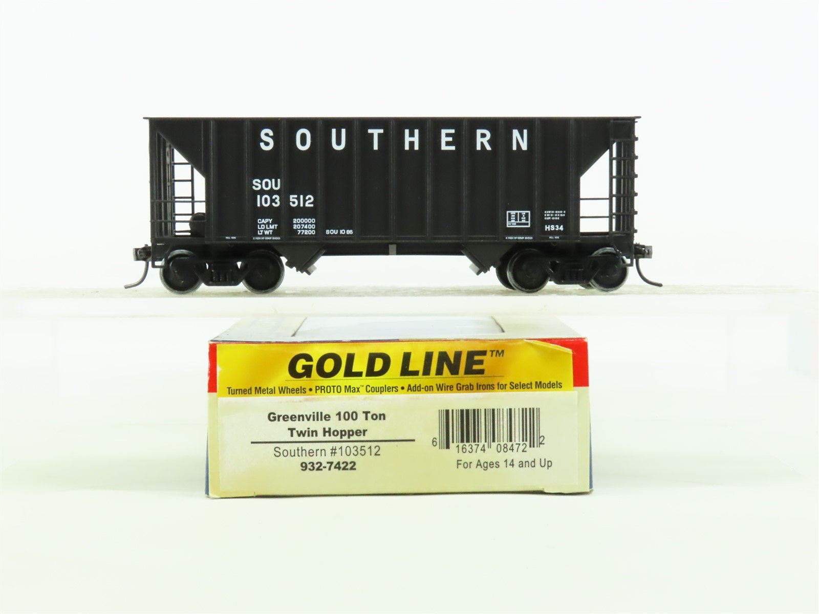 HO Scale Walthers Gold Line #932-7422 SOU Southern 2-Bay Open Hopper #103512