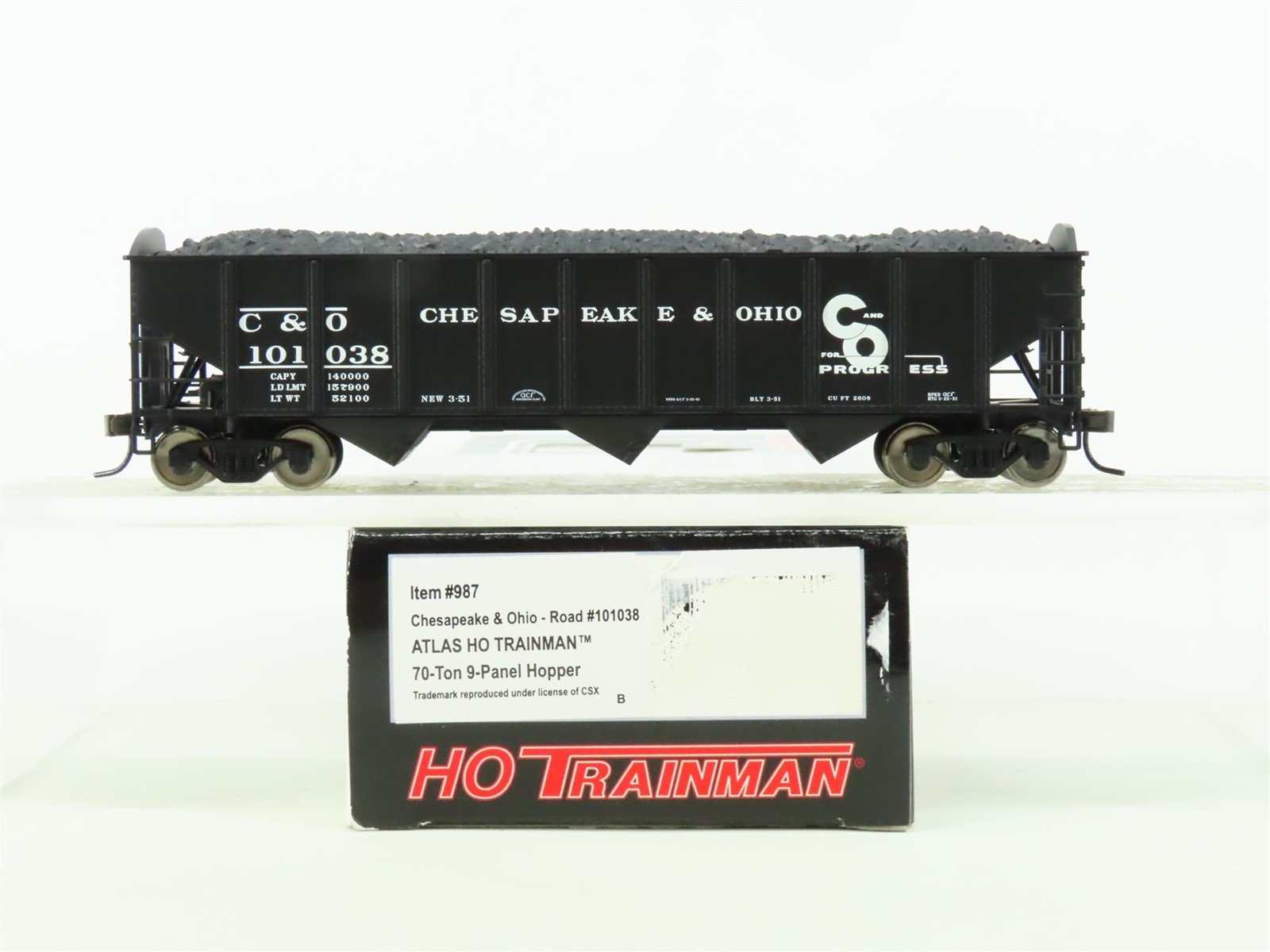 HO Scale Atlas Trainman #987 C&O Chesapeake & Ohio 3-Bay Hopper w/ Load #101038