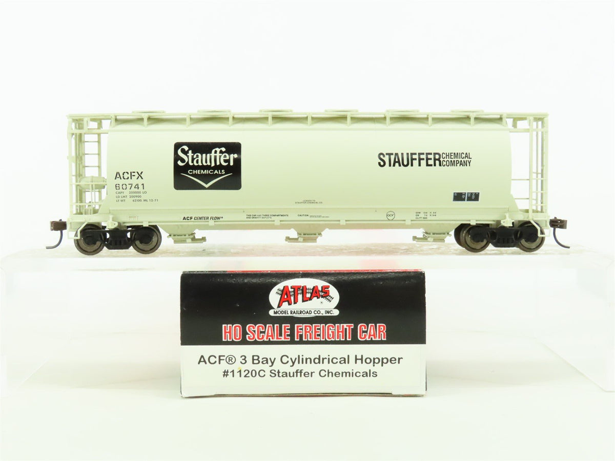 HO Atlas #1120C ACFX Stauffer Chemicals 3-Bay Cylindrical Covered Hopper #60741