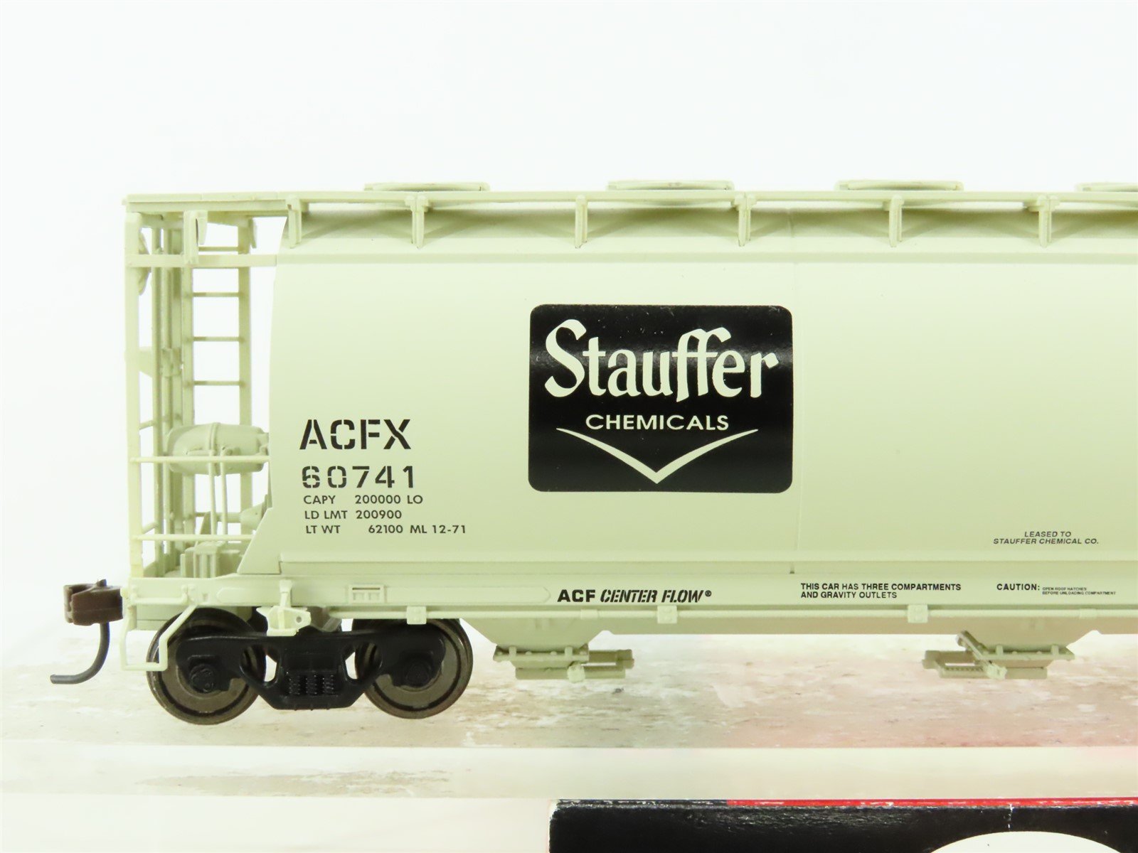 HO Atlas #1120C ACFX Stauffer Chemicals 3-Bay Cylindrical Covered Hopper #60741