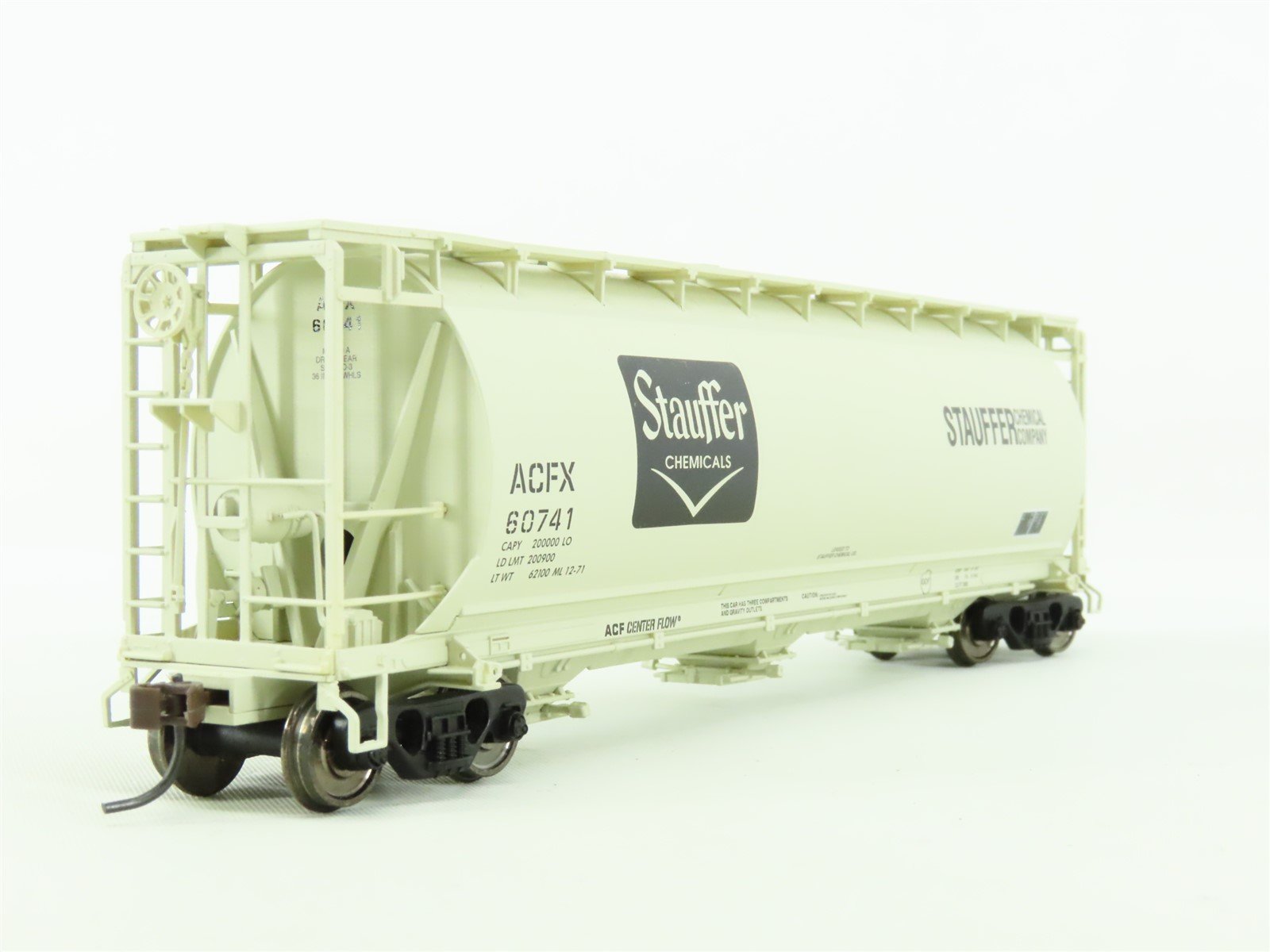 HO Atlas #1120C ACFX Stauffer Chemicals 3-Bay Cylindrical Covered Hopper #60741