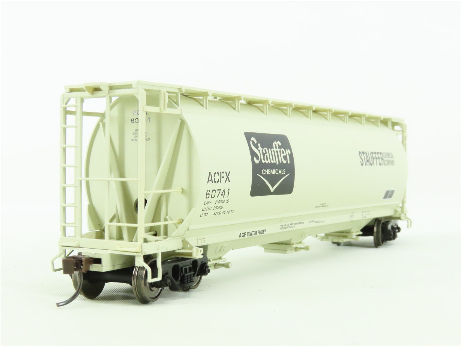 HO Atlas #1120C ACFX Stauffer Chemicals 3-Bay Cylindrical Covered Hopper #60741